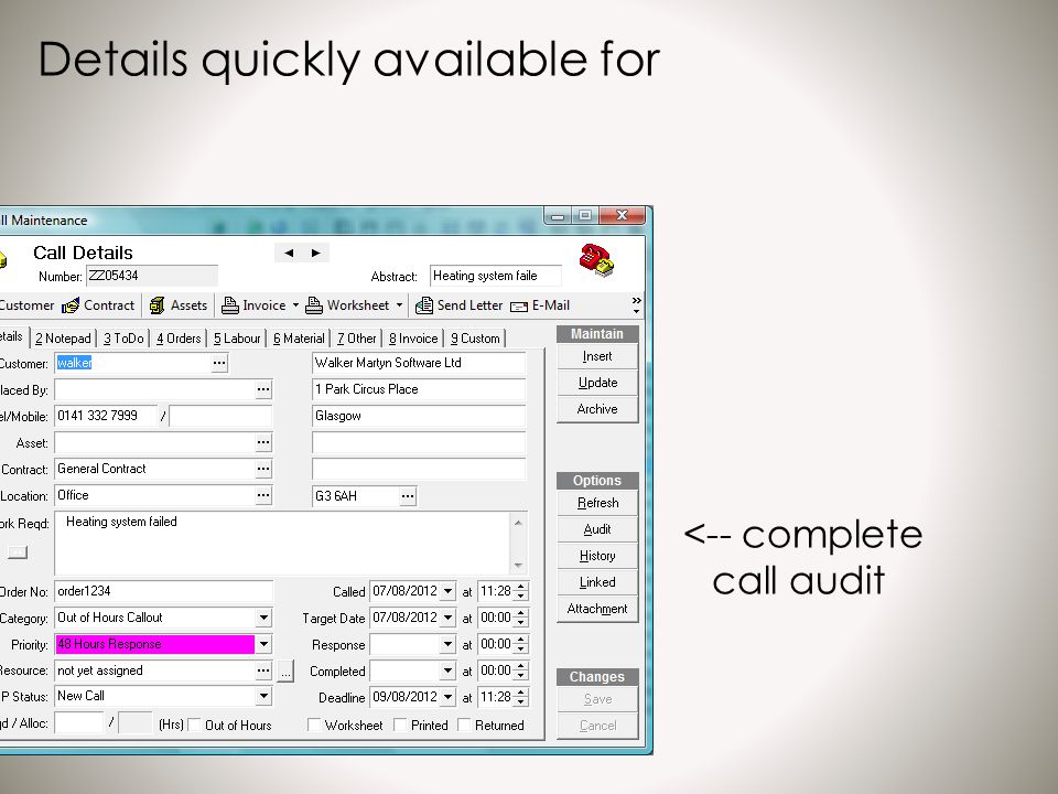 Details quickly available for <-- complete call audit