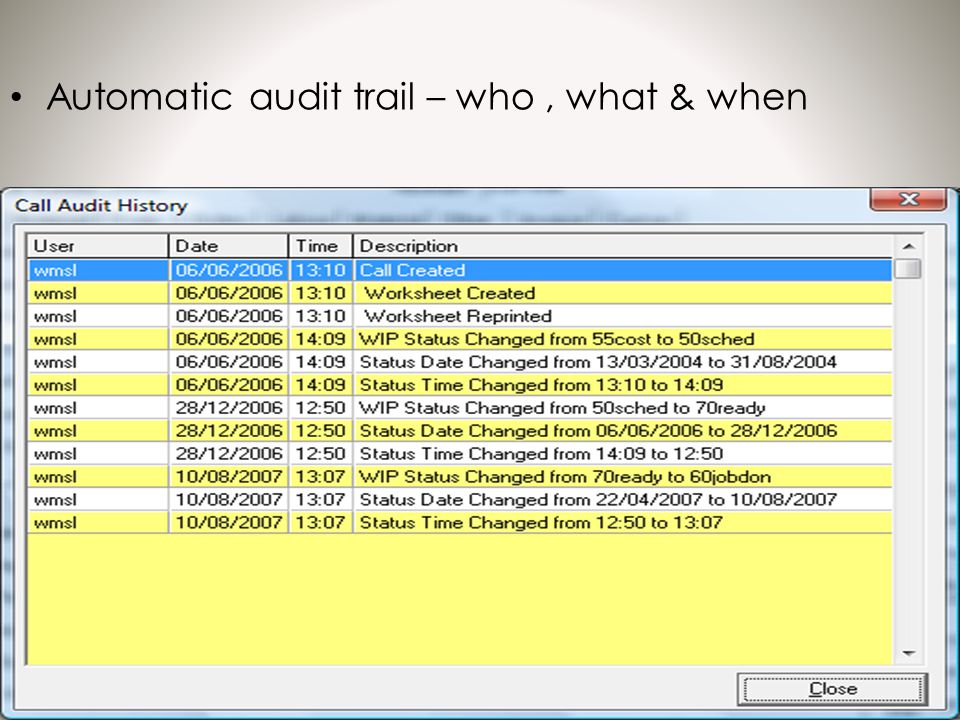Automatic audit trail – who, what & when