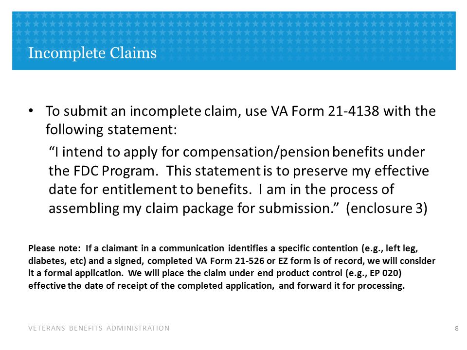 veterans benefits administration the fully developed claims program va form 5103