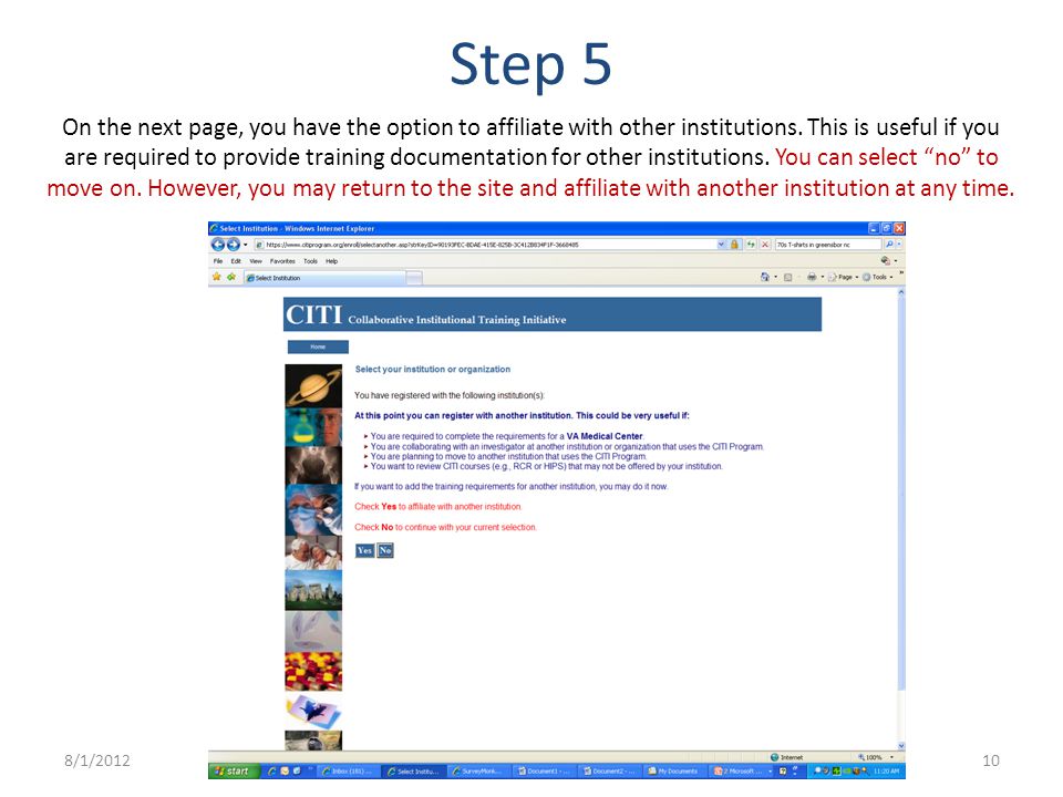 Step 5 On the next page, you have the option to affiliate with other institutions.