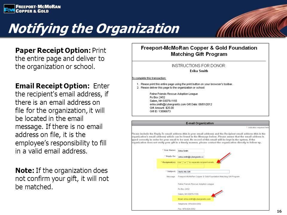 Paper Receipt Option: Print the entire page and deliver to the organization or school.