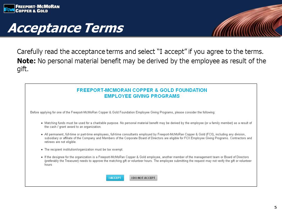 Carefully read the acceptance terms and select I accept if you agree to the terms.