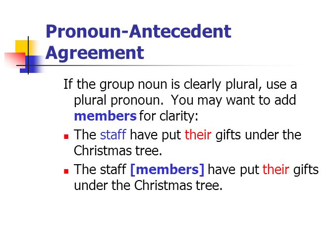 Pronoun-Antecedent Agreement If the group noun is clearly plural, use a plural pronoun.