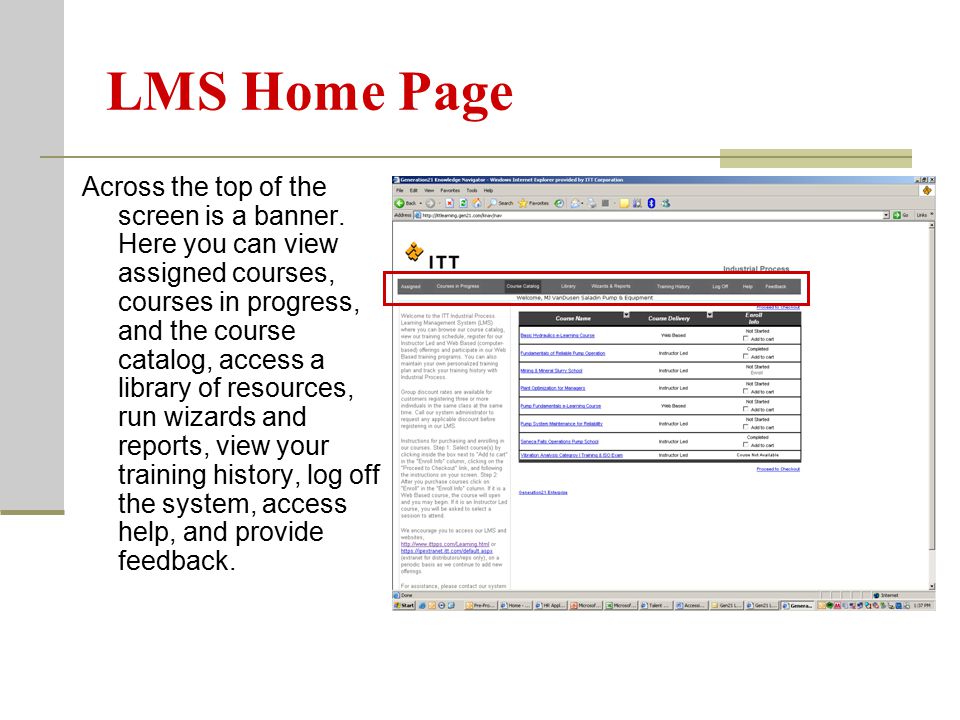 LMS Home Page Across the top of the screen is a banner.
