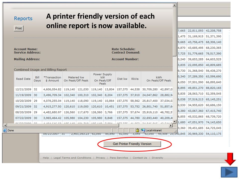 A printer friendly version of each online report is now available.