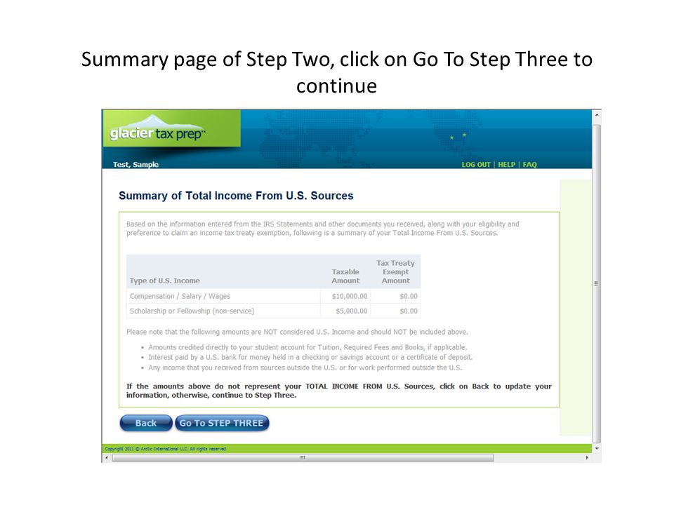 Summary page of Step Two, click on Go To Step Three to continue