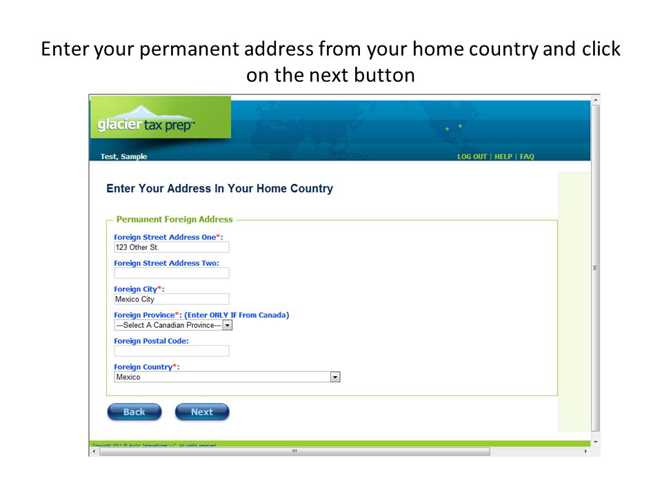 Enter your permanent address from your home country and click on the next button