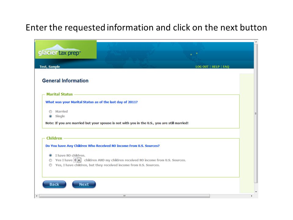 Enter the requested information and click on the next button