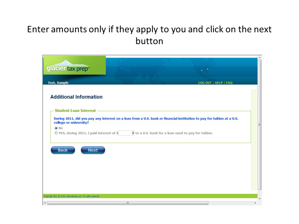 Enter amounts only if they apply to you and click on the next button
