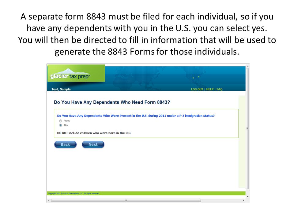 A separate form 8843 must be filed for each individual, so if you have any dependents with you in the U.S.