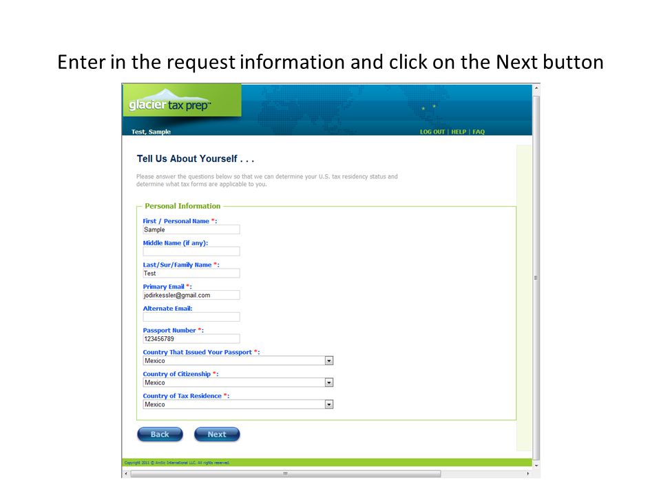 Enter in the request information and click on the Next button