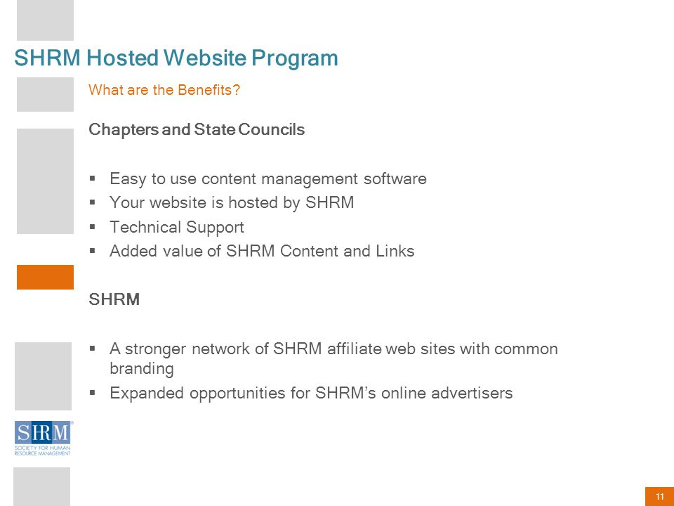 11 SHRM Hosted Website Program What are the Benefits.