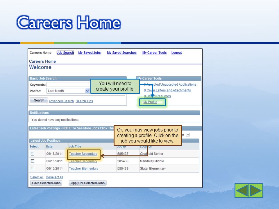 You will need to create your profile. Or, you may view jobs prior to creating a profile.