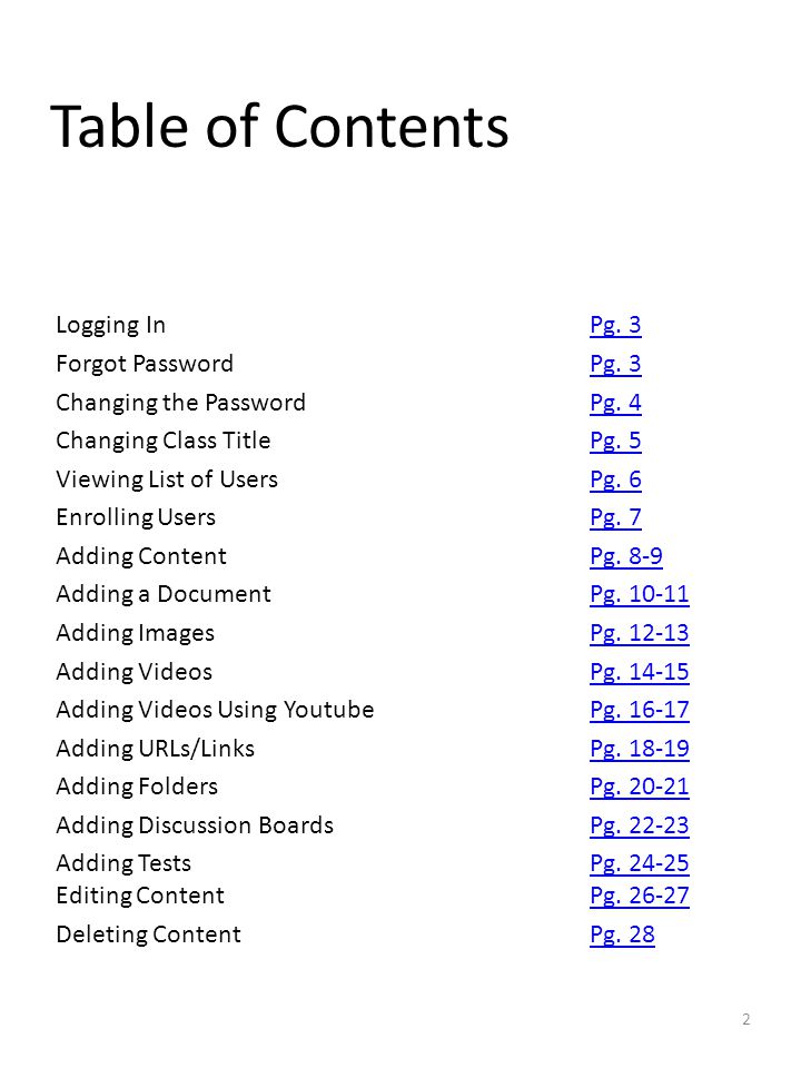 Table of Contents Logging InPg. 3Pg. 3 Forgot PasswordPg.