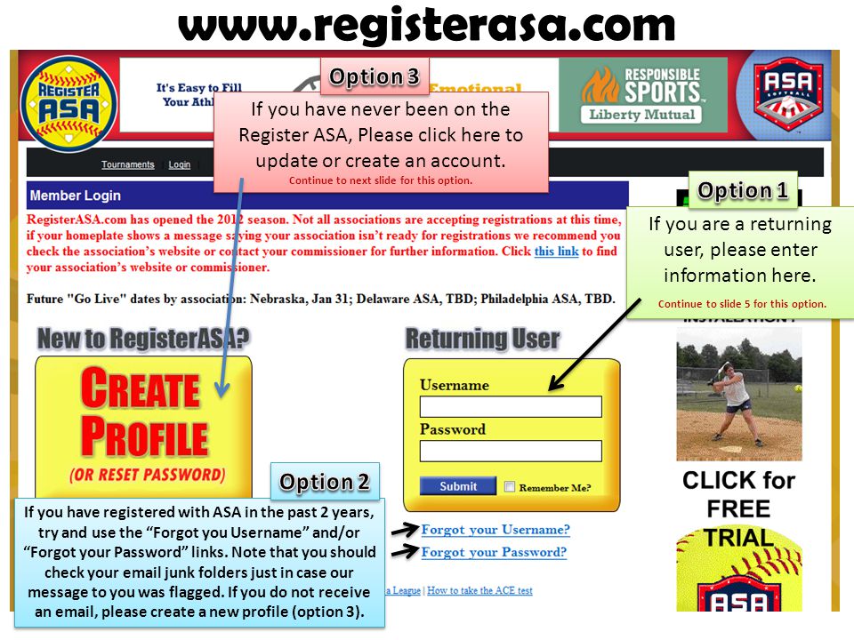If you have never been on the Register ASA, Please click here to update or create an account.