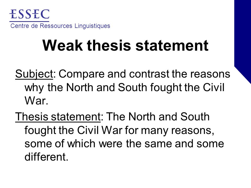Compare and contrast essays thesis statements north