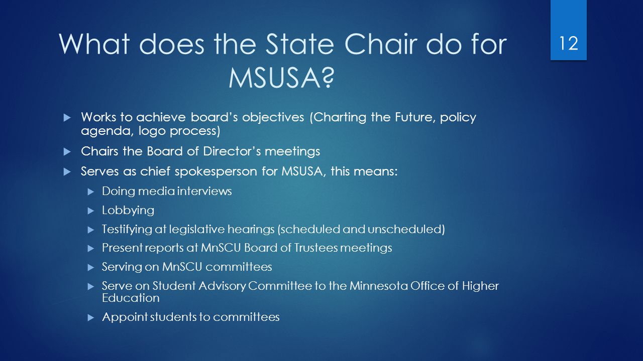 What does the State Chair do for MSUSA.