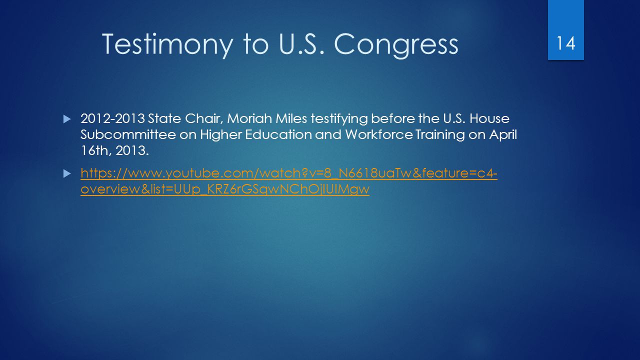 Testimony to U.S. Congress  State Chair, Moriah Miles testifying before the U.S.