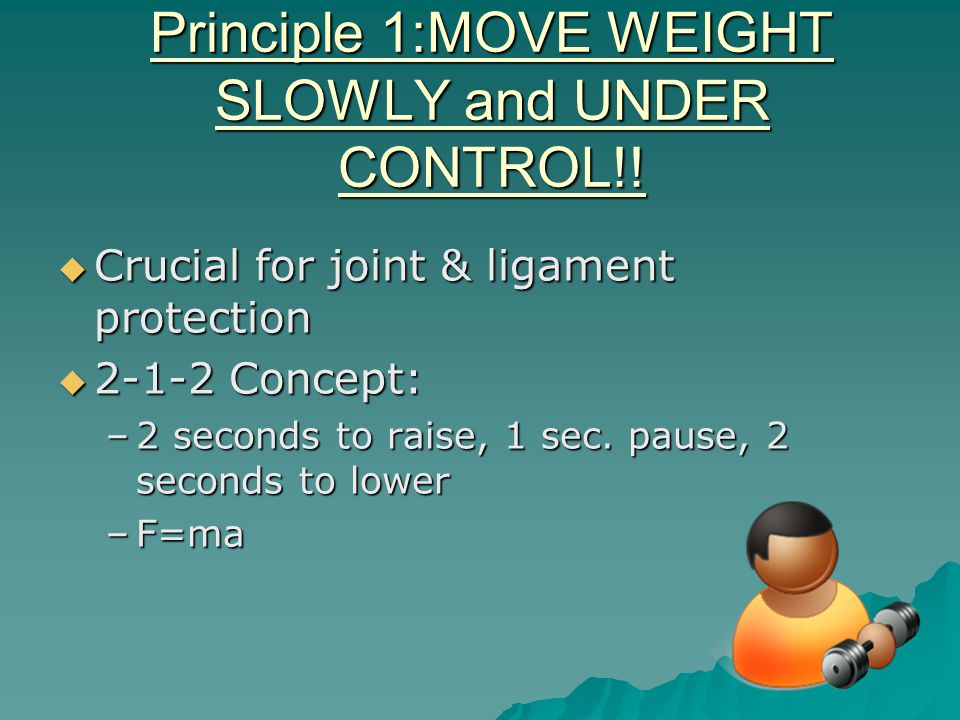 Principle 1:MOVE WEIGHT SLOWLY and UNDER CONTROL!.