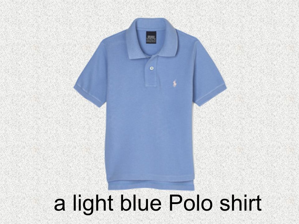 a light blue Polo shirt