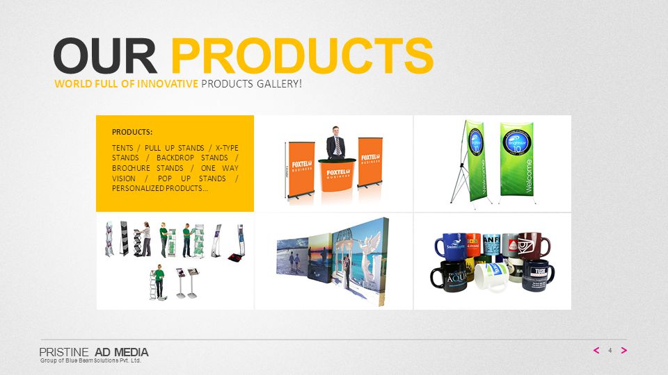 OUR PRODUCTS 4 PRISTINE AD MEDIA Group of Blue BeamSolutions Pvt.