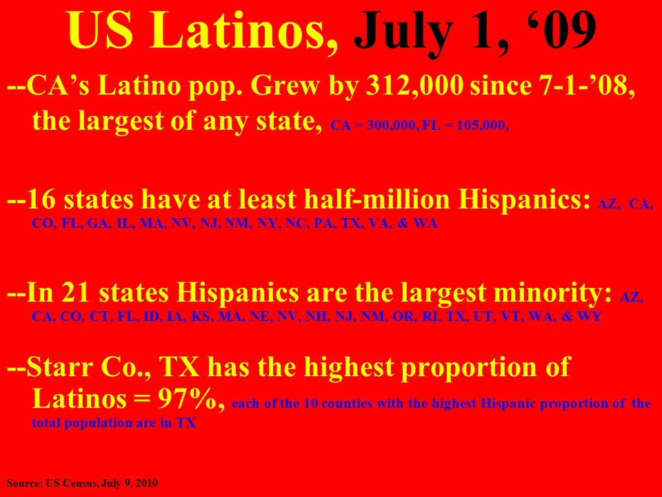 US Latinos, July 1, ‘09 --CA’s Latino pop.