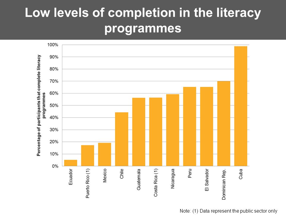 Low levels of completion in the literacy programmes Note: (1) Data represent the public sector only