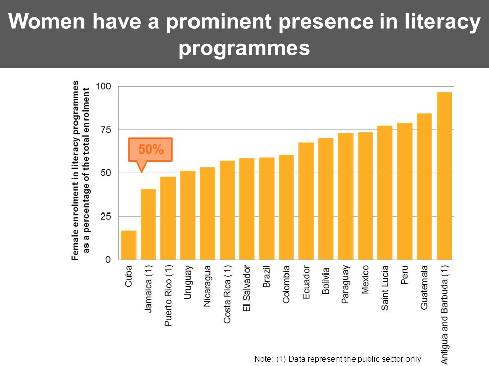 Women have a prominent presence in literacy programmes Note: (1) Data represent the public sector only