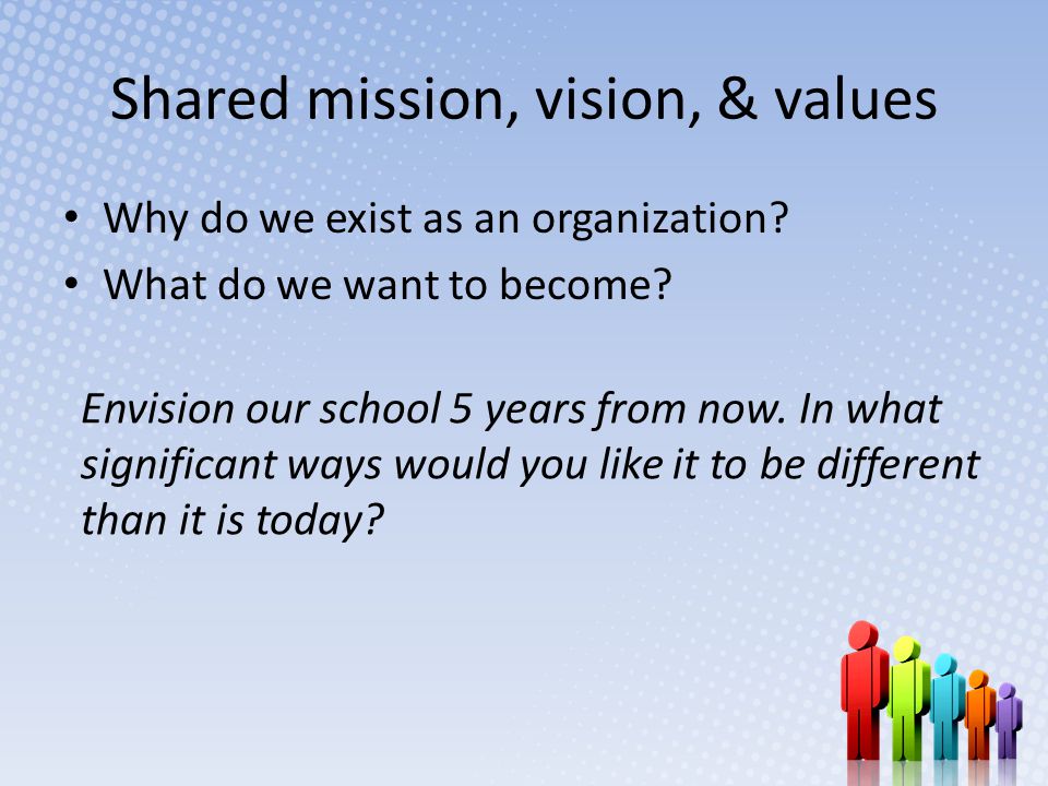 Shared mission, vision, & values Why do we exist as an organization.