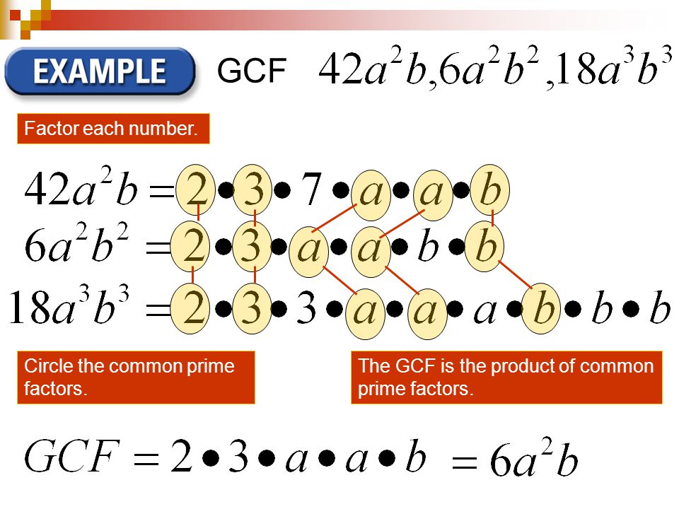 GCF Circle the common prime factors. Factor each number.