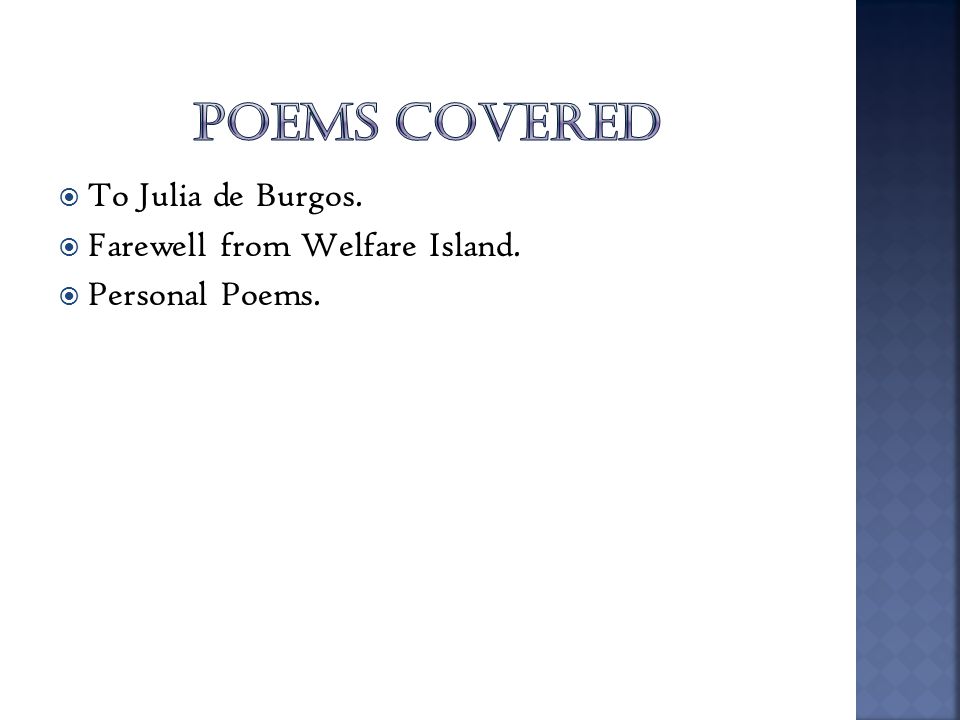 analisis a julia de burgos Título: a julia de burgos – 1939 de poemas en 20 surcos autor: julia de burgos - puerto rico (1914-1953) personajes: la voz poética, julia de burgos. analisis a julia de burgos Título: a julia de burgos – 1939 de poemas en 20 surcos autor: julia de burgos - puerto rico (1914-1953) personajes: la voz poética, julia de burgos.