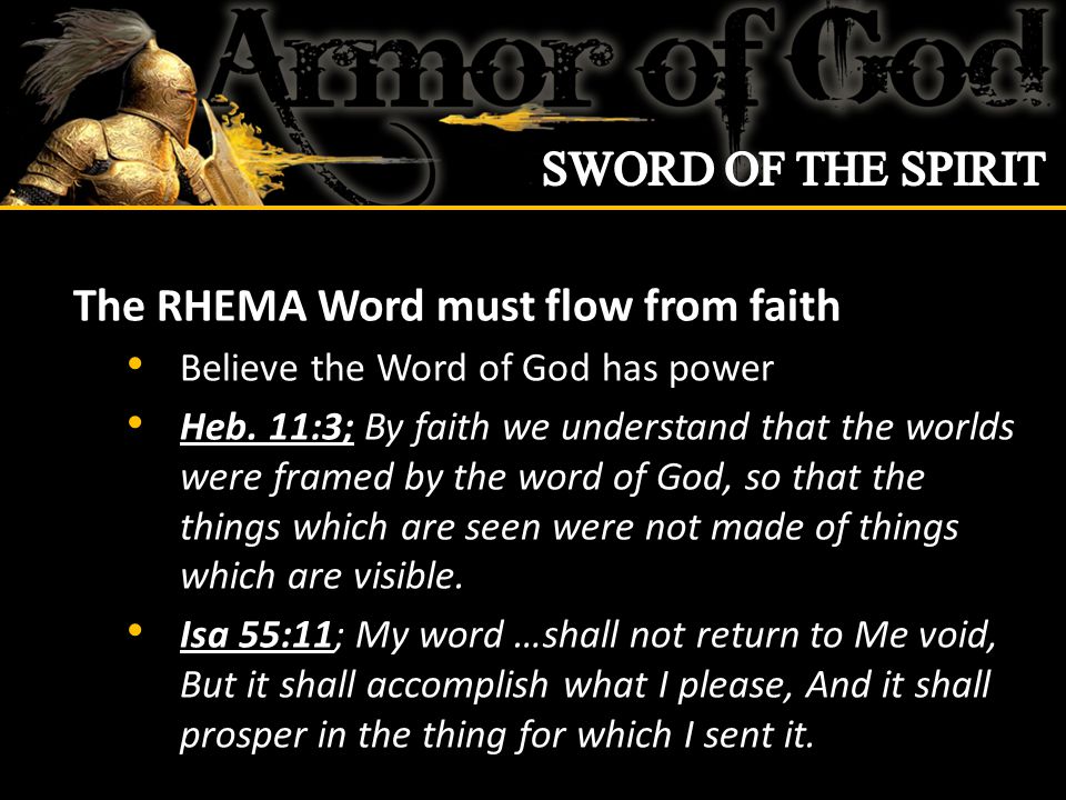 The RHEMA Word must flow from faith Believe the Word of God has power Heb.