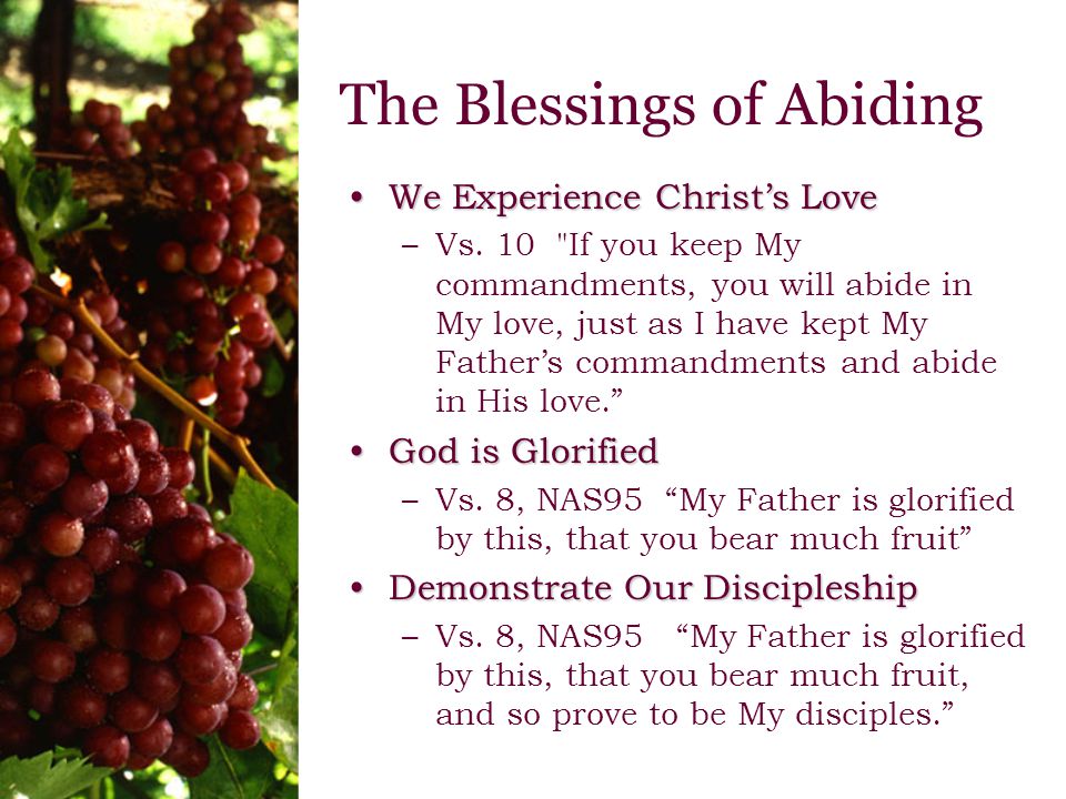 The Blessings of Abiding We Experience Christ’s LoveWe Experience Christ’s Love –Vs.