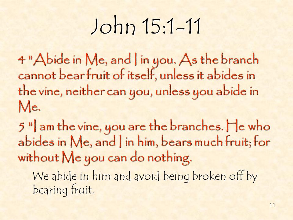 11 John 15: Abide in Me, and I in you.