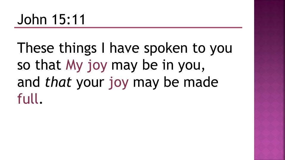 John 15:11 These things I have spoken to you so that My joy may be in you, and that your joy may be made full.