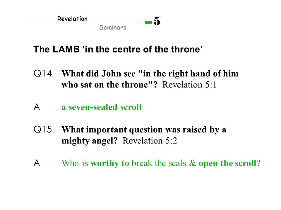 Q14 What did John see in the right hand of him who sat on the throne .