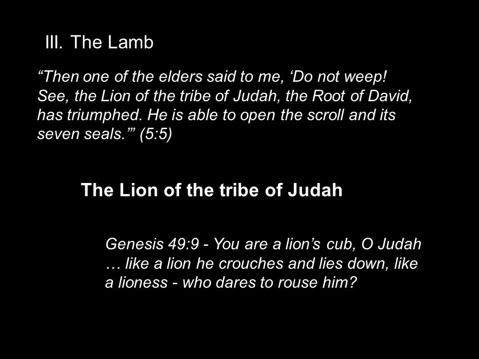 III. The Lamb Then one of the elders said to me, ‘Do not weep.