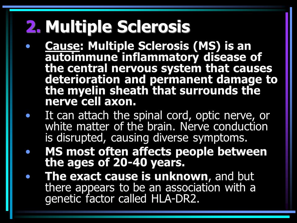 an overview of the disease of the nervous system multiple sclerosis Multiple sclerosis multiple sclerosis (ms) is defined as a chronic inflammatory disease of the central nervous system (cns), which results in sclerotic lesions in the brain that gradually lead to motor and sensory deficits. an overview of the disease of the nervous system multiple sclerosis Multiple sclerosis multiple sclerosis (ms) is defined as a chronic inflammatory disease of the central nervous system (cns), which results in sclerotic lesions in the brain that gradually lead to motor and sensory deficits.