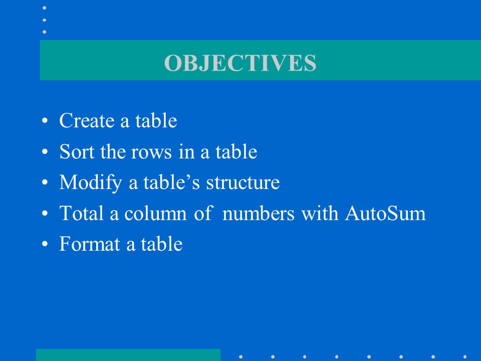 OBJECTIVES Set tab stops Divide a document into sections Change the vertical alignment of a section Center a page between the top and bottom margins Create a header with page numbers