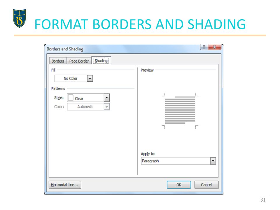 FORMAT BORDERS AND SHADING 31