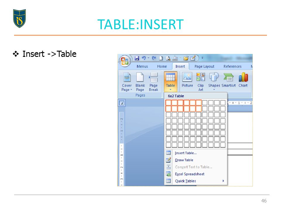 TABLE:INSERT  Insert ->Table 46