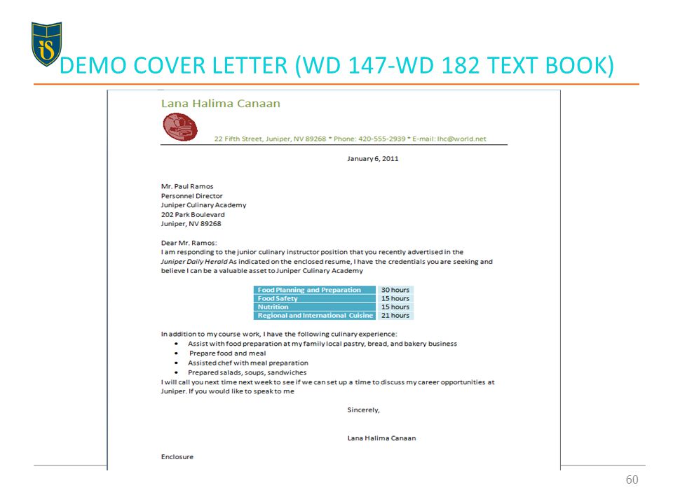 DEMO COVER LETTER (WD 147-WD 182 TEXT BOOK) 60