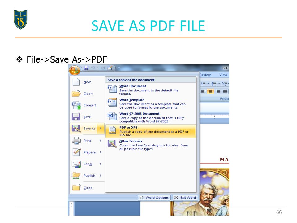 SAVE AS PDF FILE  File->Save As->PDF 66