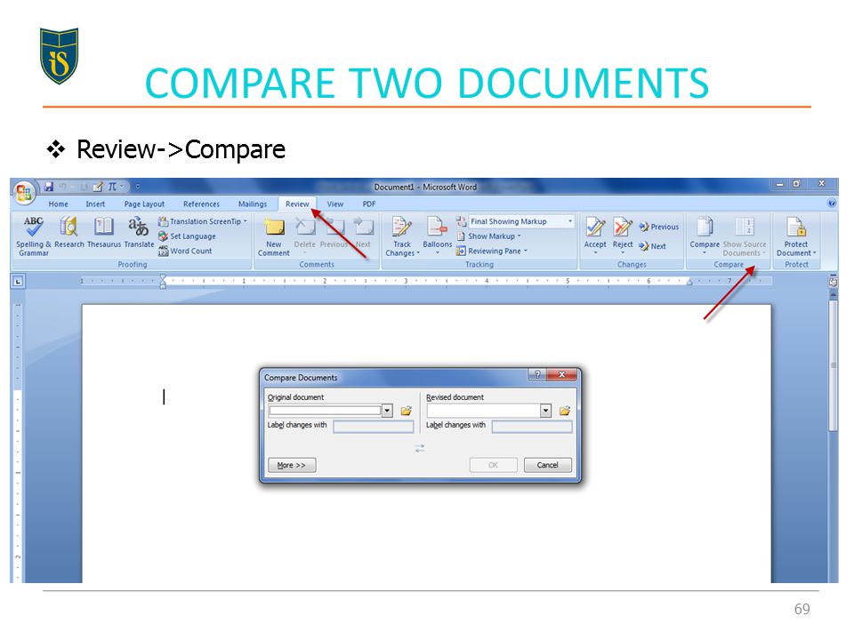 COMPARE TWO DOCUMENTS 69  Review->Compare