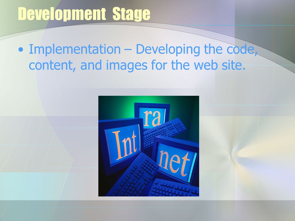 Development Stage Implementation – Developing the code, content, and images for the web site.
