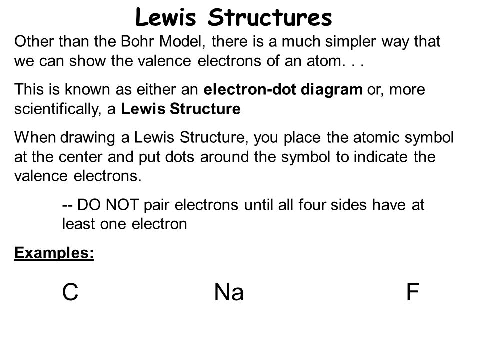 Lewis Structures Other than the Bohr Model, there is a much simpler way that we can show the valence electrons of an atom...