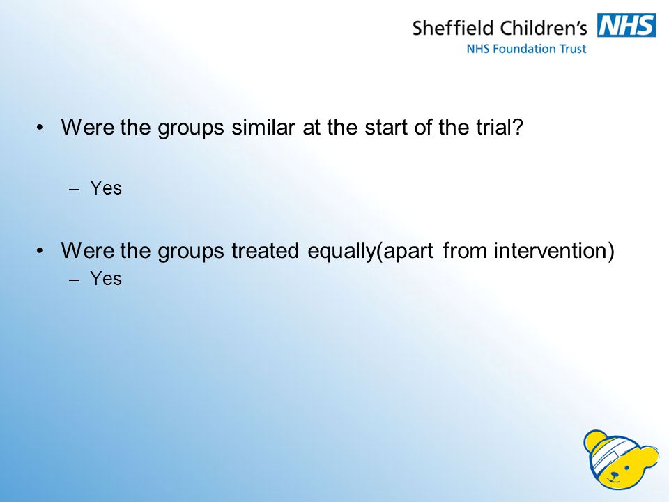 Were the groups similar at the start of the trial.
