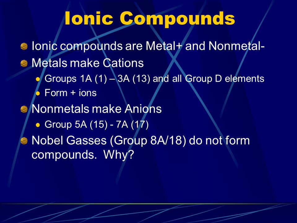 ionic bonds what is an ion chapter 2 ionic compounds how are what type of elements form ionic bonds with metals