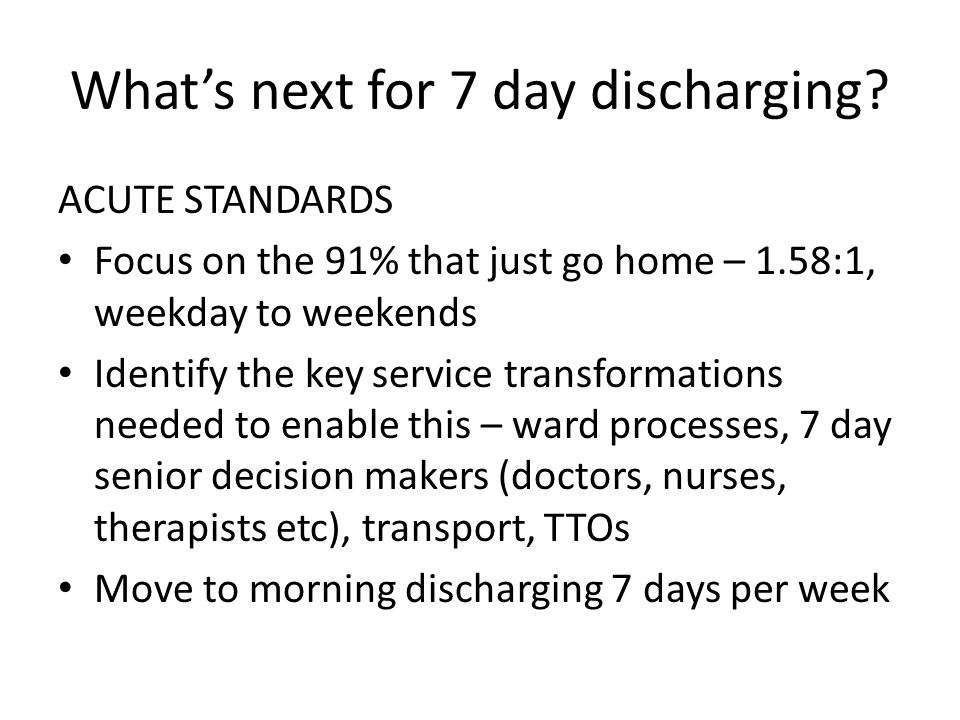 What’s next for 7 day discharging.