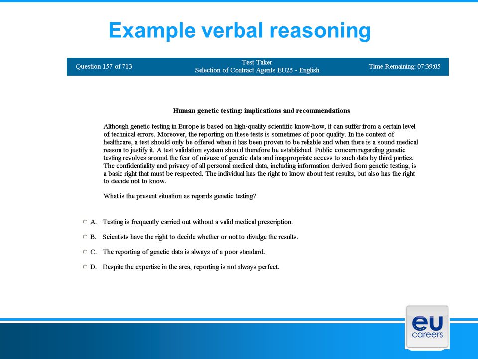 Example verbal reasoning